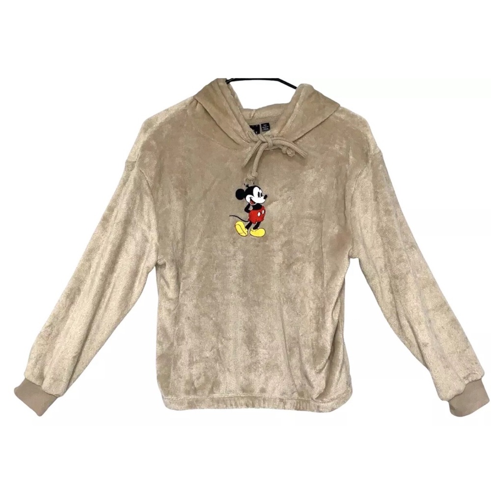 Disney Mickey Mouse Tan Fuzzy Hooded Sweatshirt